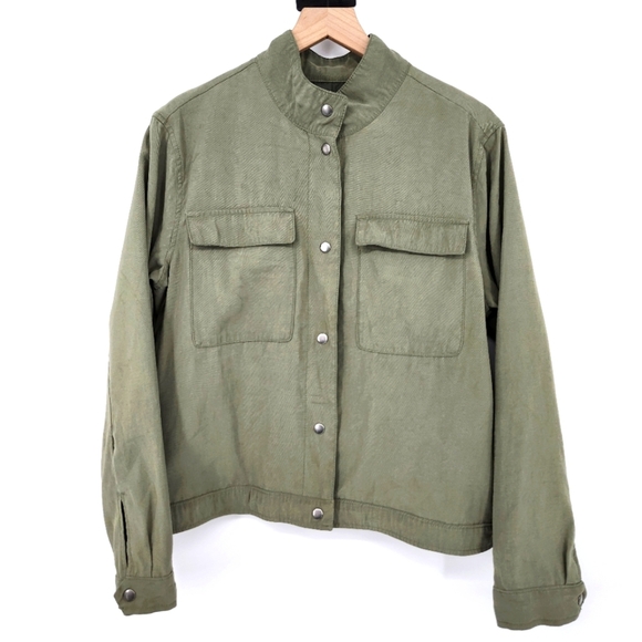 Old Navy Womens Soft Utility Jacket Size L Arugula Green Snap Front Lightweight - Picture 1 of 8